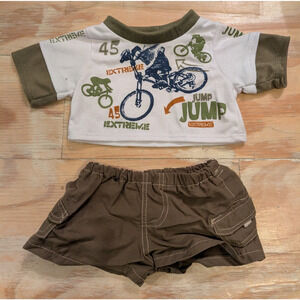Build A Bear Extreme Jump Bike Short & T shirt Set Green & White Short Set